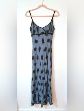 Vintage Betsey Johnson Silk Rayon Floral Slip Dress Blue Sheer Bias Cut 90
